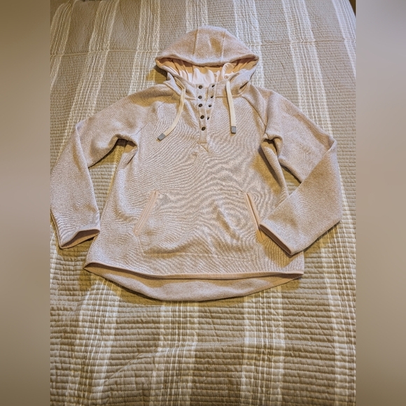 Thread and Supply Cozy Tan/pink Hooded Sweatshirt - Picture 1 of 9